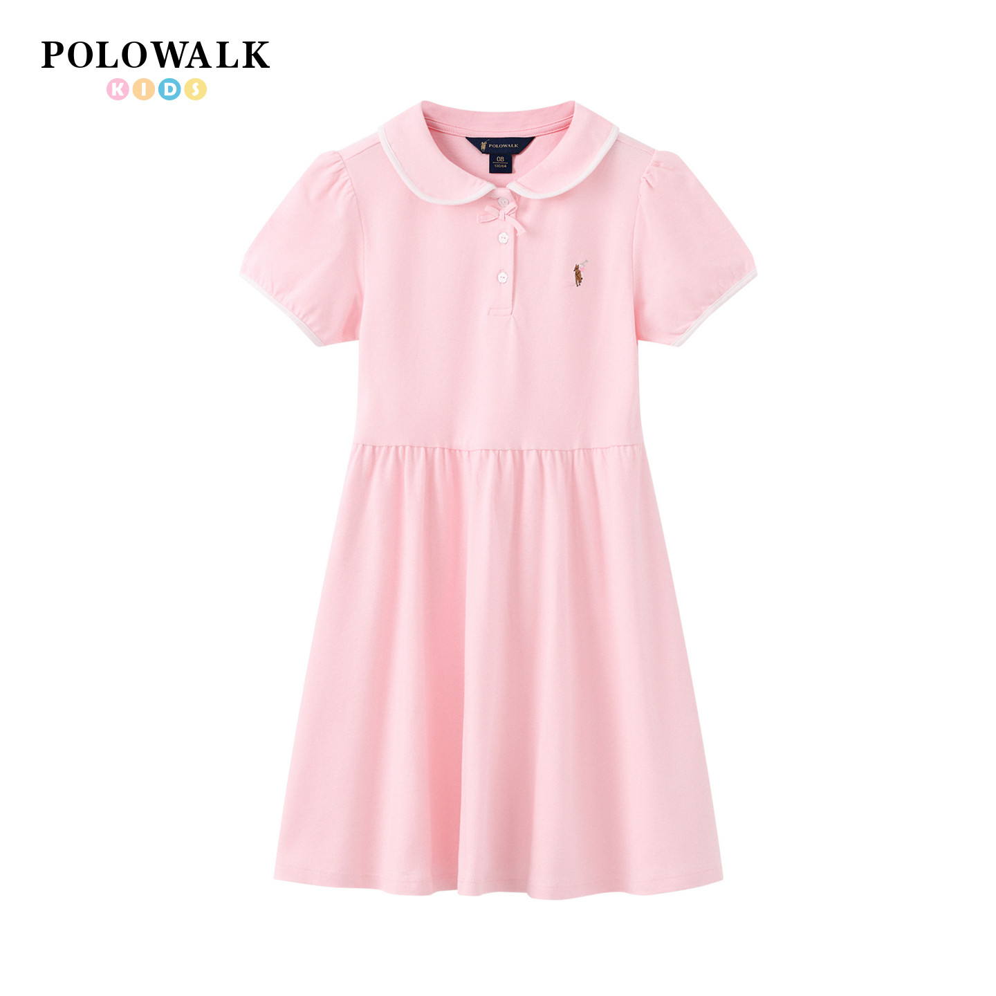 POLOWALK童装2026夏季新品女童短袖连衣裙甜美学院风女生长裙子