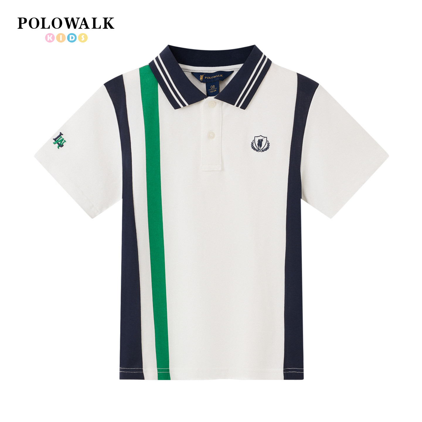 POLOWALK童装2026夏季新品男童短袖T恤翻领POLO衫条纹刺绣上衣
