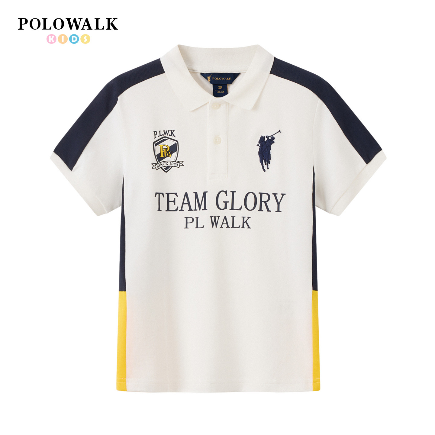 POLOWALK童装26夏季新品男童短袖T恤侧身撞色拼接POLO衫翻领上衣
