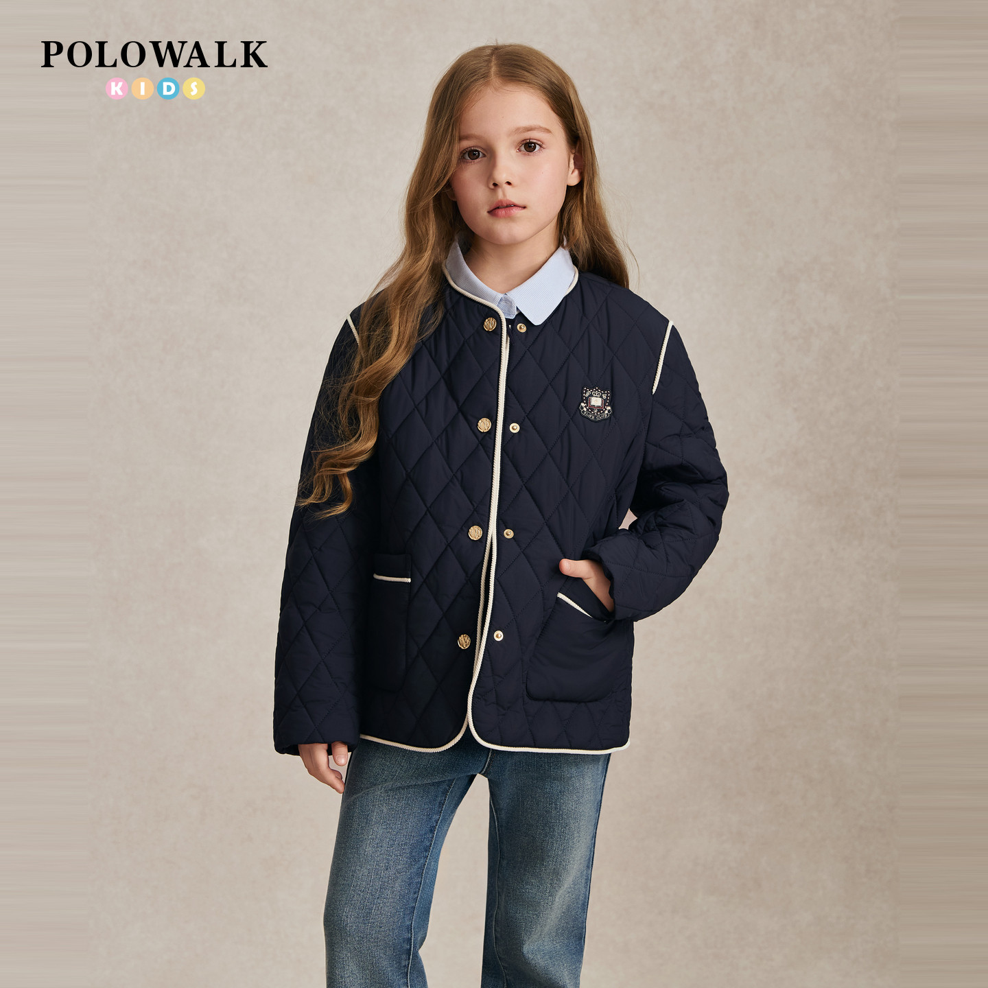 POLOWAL女童棉服2026秋季新品撞色出芽时尚设计学院风短款外套