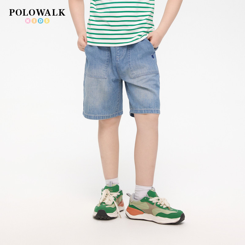 POLOWALK童装男童短裤2026夏季新品牛仔裤中大童纯色百搭休闲裤子