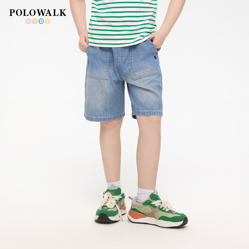 POLOWALK童装男童短裤2026夏季新品牛仔裤中大童纯色百搭休闲裤子