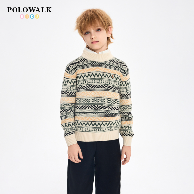 POLOWALK半高领复古提花毛衣