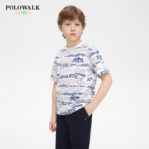 【100%棉】POLOWALK童装男童短袖T恤26夏新品小熊印花中大童上衣
