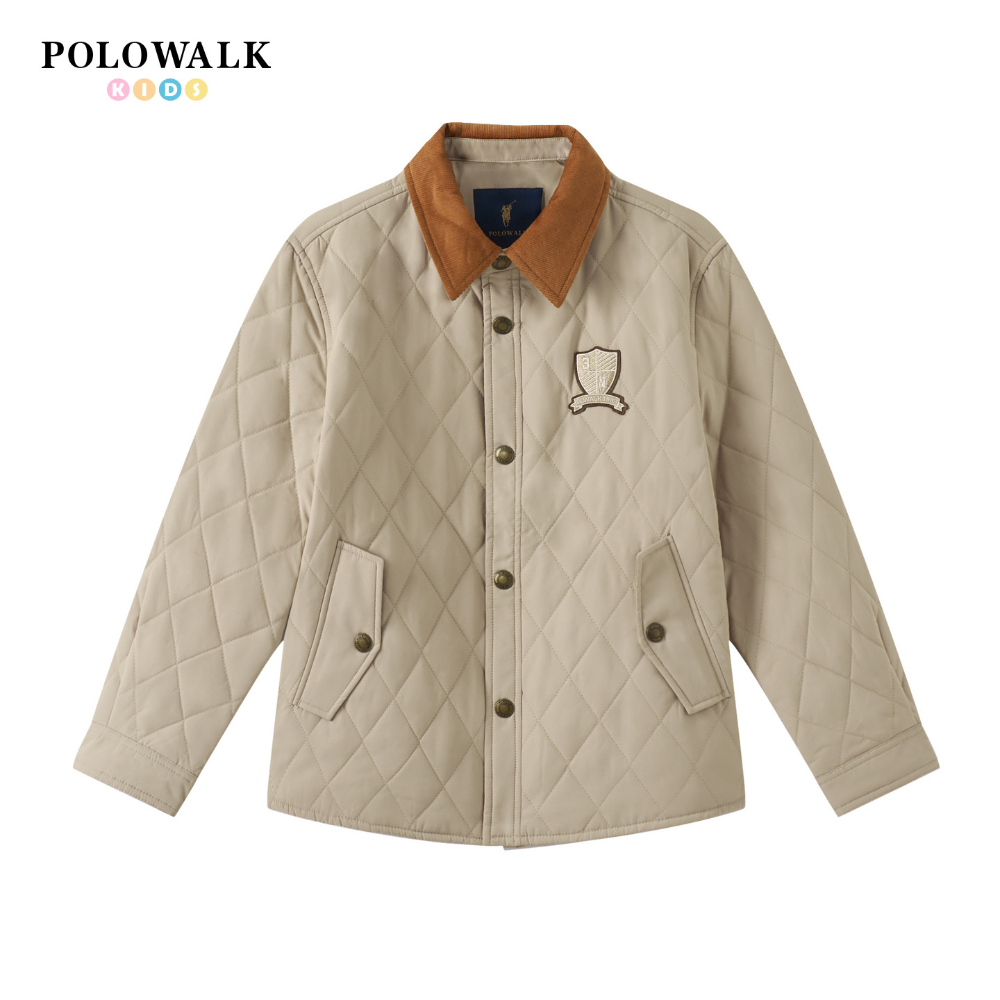 POLOWALK男童棉服2026秋季新款复古巴恩风灯芯绒翻领短款棉衣外套