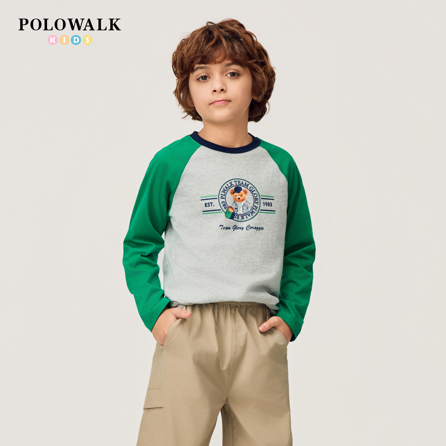 【100%棉】POLOWALK童装男女童长袖T恤26春季新品儿童圆领上衣