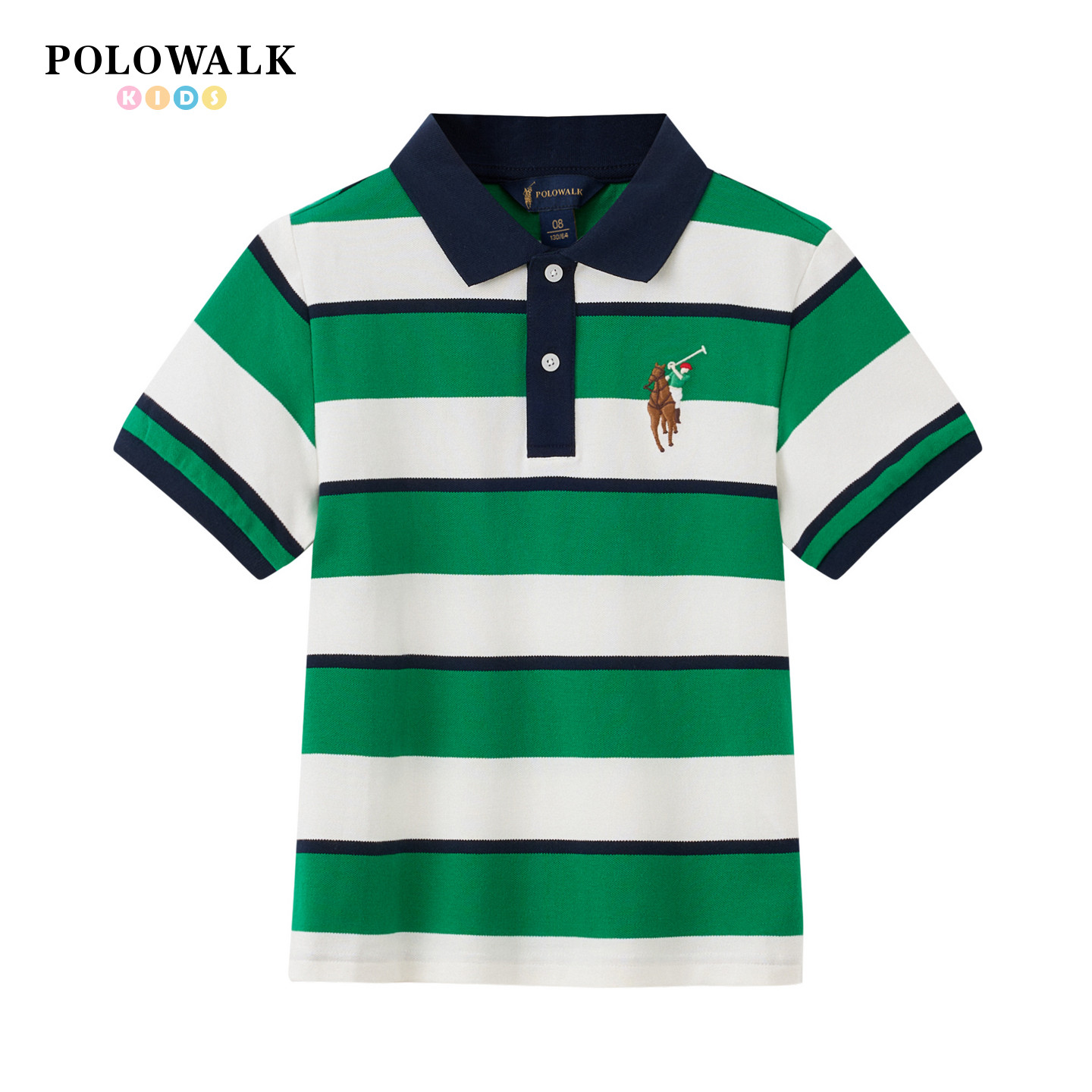 POLOWALK童装2026夏季新品男童短袖T恤条纹翻领POLO衫刺绣儿童装