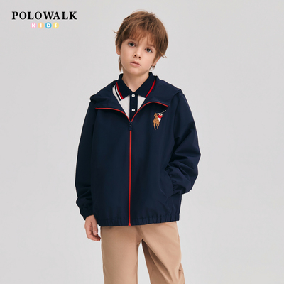 POLOWALK童装男童外套2026春季新品中大童休闲连帽百搭通勤上衣