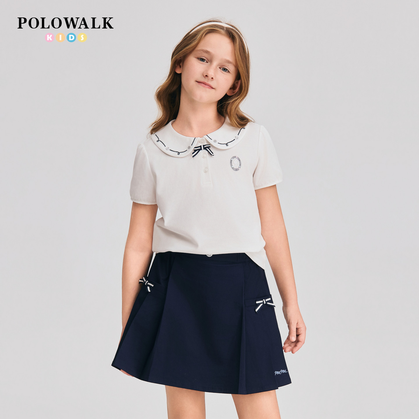 POLOWALK童装2026夏季新品女童短袖T恤娃娃领甜美上衣休闲POLO衫