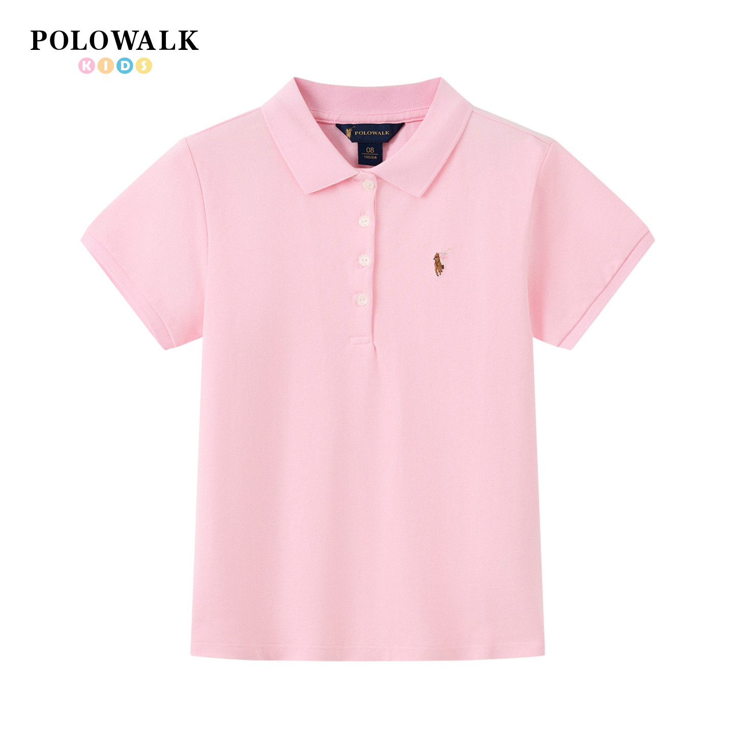 POLOWALK童装2026夏季新品女童短袖T恤翻领POLO衫印花儿童上衣