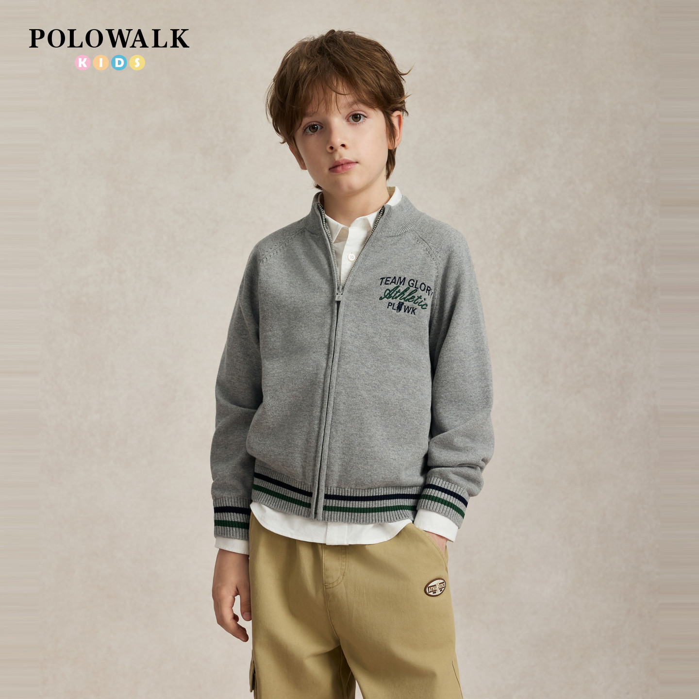 POLOWALK男童针织开衫100%棉