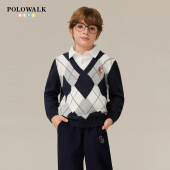 2026早春长袖 男童针织衫 POLOWALK童装 假两件百搭上衣 100%棉