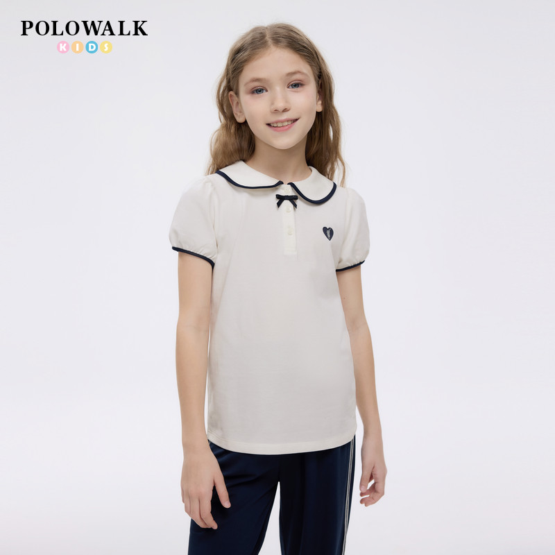 POLOWALK童装女童短袖T恤26夏季新品休闲打底衫翻领中大童POLO衫