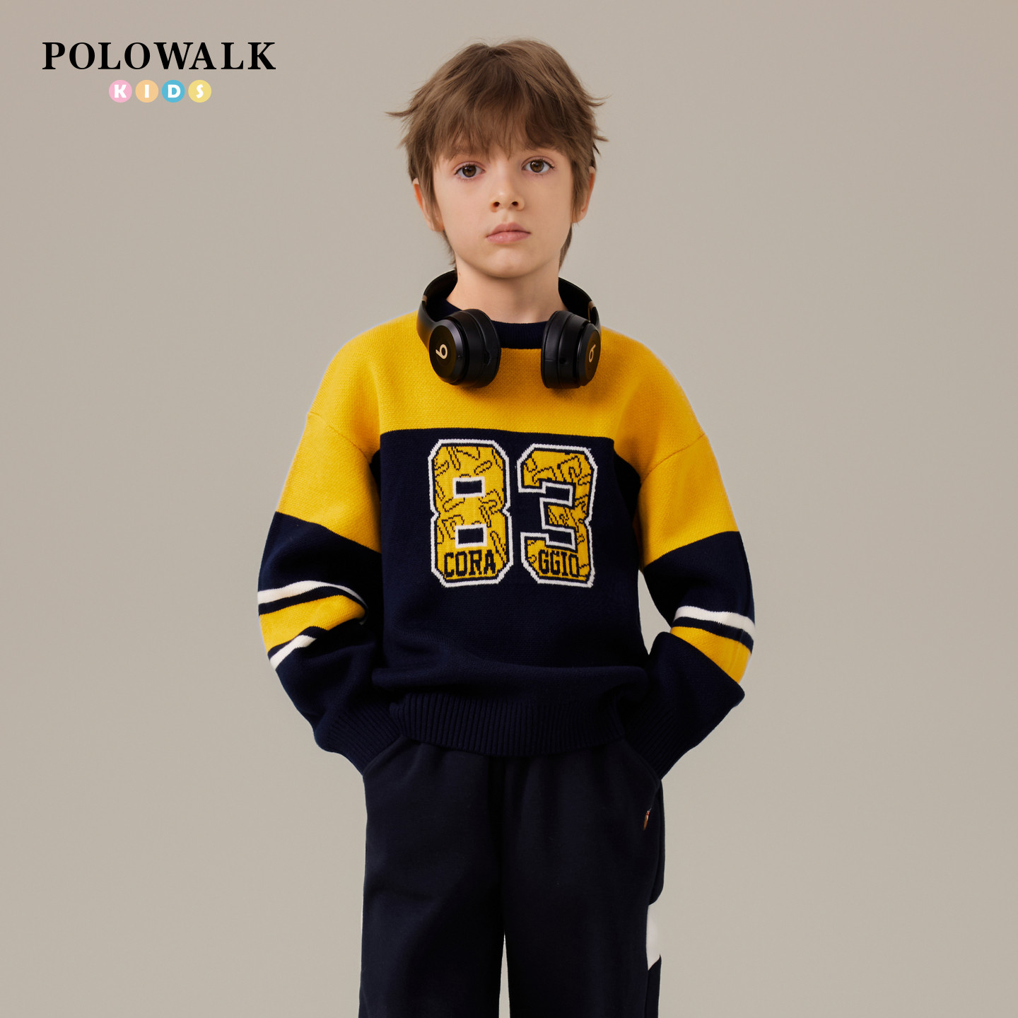 POLOWALK童装男童针织衫2025秋冬新款提花圆领线衫撞色百搭毛衣,童装/婴儿装/亲子装,毛衣/针织衫,淘宝优惠券,粉丝福利购,淘宝优惠卷