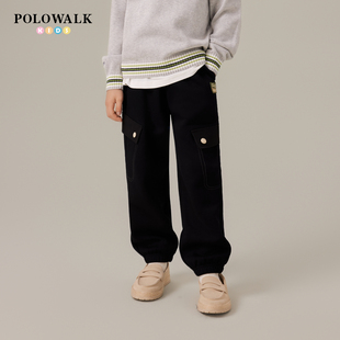 POLOWALK童装男童卫裤秋冬加绒运动裤工装风束脚长裤2025新款裤子