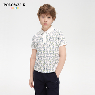 翻领POLO衫 POLOWALK童装 新品 男童短袖 中大童印花上衣 T恤2025夏季