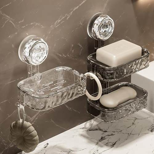 //映调吸盘肥皂盒壁挂式香皂盒置物架免打孔家用轻奢浴室双层沥水