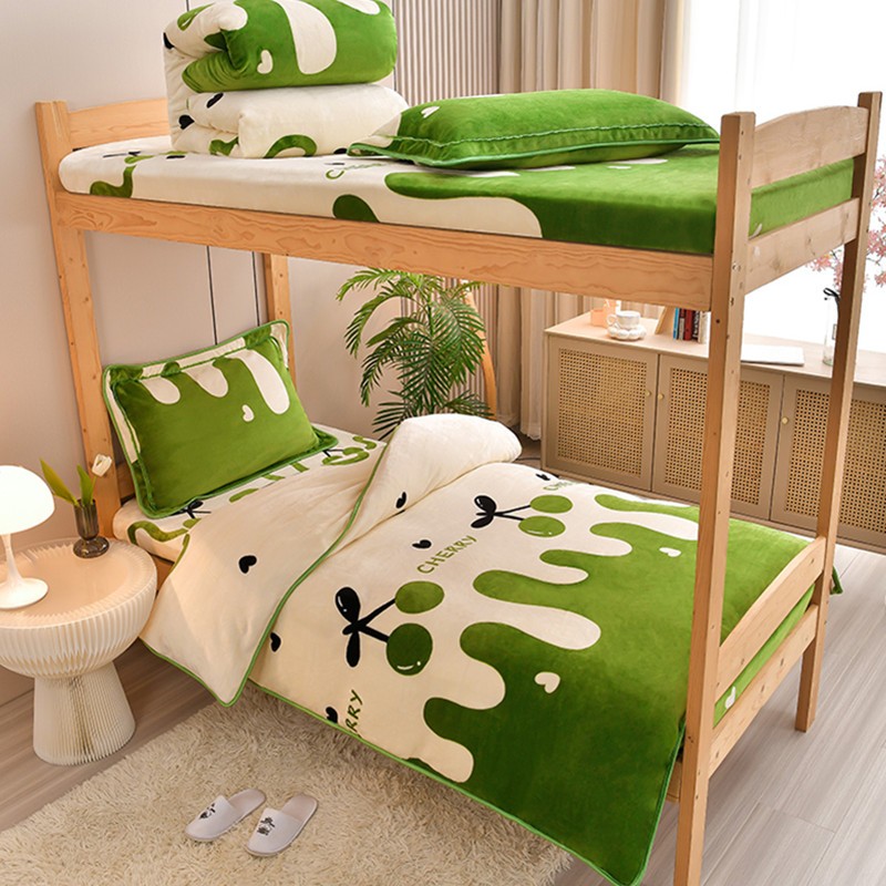 【推荐】秋冬加厚牛奶绒三件套学生宿舍寝室上下铺单人床上用品套