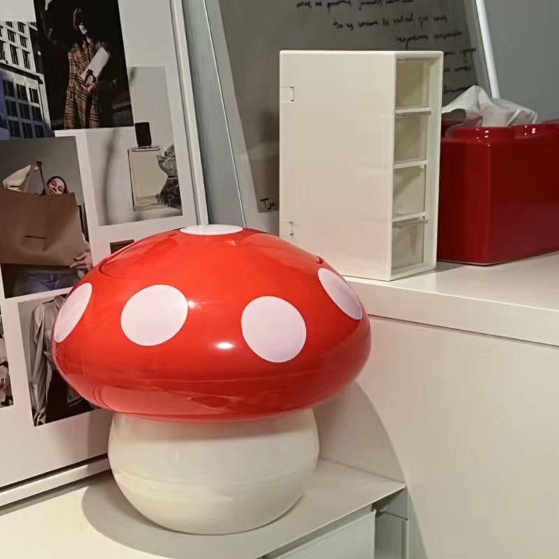 桌上放的小垃圾桶可爱小蘑菇筒ins风卡通桌面家用多巴胺小纸篓迷