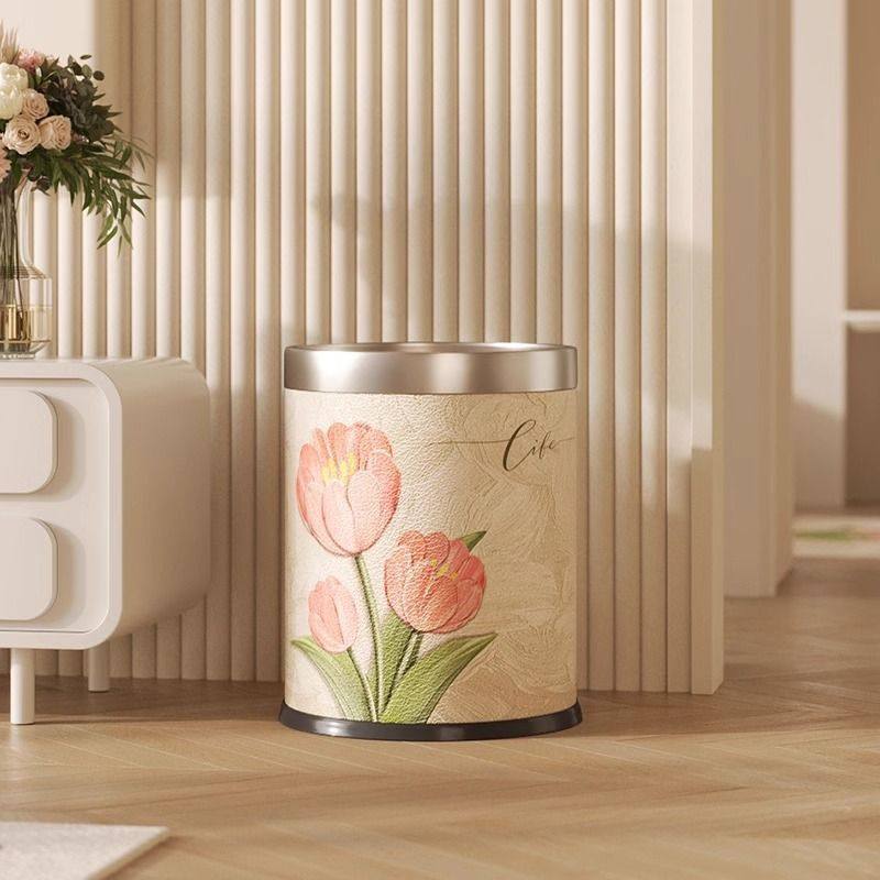 垃圾桶卧室床边油画花卉垃圾桶家用高颜值厨房客厅厕所卧室卫生间