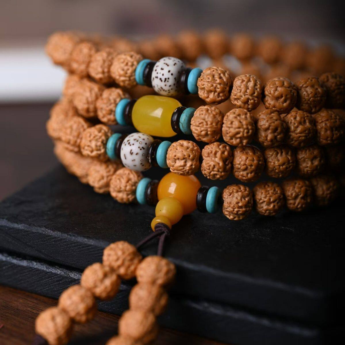 金刚菩提子原籽108颗5瓣小金刚菩提搭星月菩提手持念珠菩提子手串