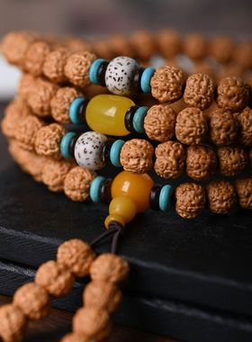 金刚菩提子原籽108颗5瓣小金刚菩提搭星月菩提手持念珠菩提子手串