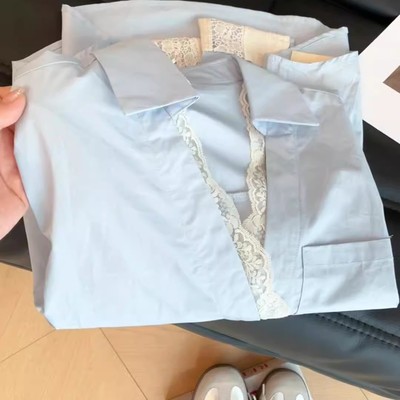 狠狠期待住春天~小香风清冷感蕾丝拼接V领衬衫女早春内外百搭上衣