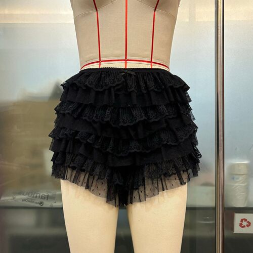 Women Mesh Lace Bloomer Shorts Y2k Layered Ruffle Frilly Boo