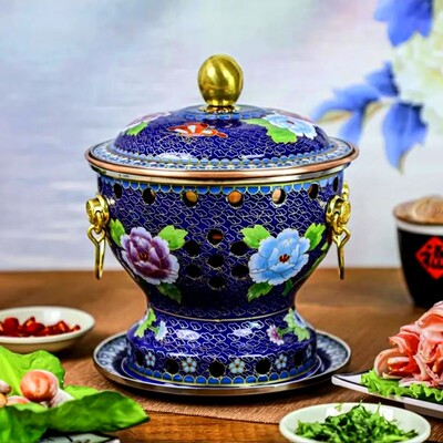 景泰蓝铜火锅环保油小火锅酒精炉单人珐琅纯铜火锅炉户外火锅家用