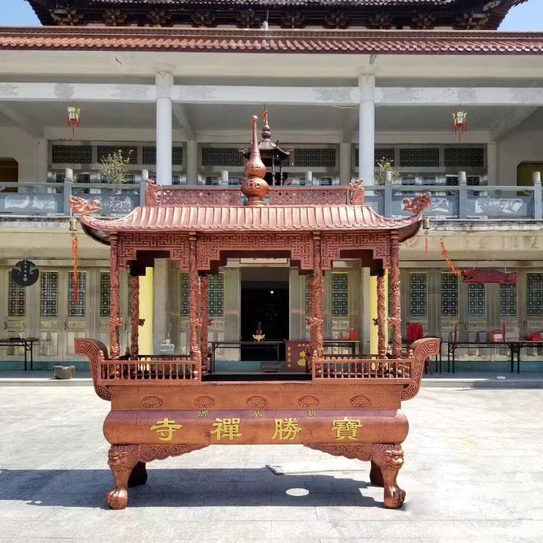 定制香炉寺院寺庙宗祠纯铜大型仿古长方形铸铁八龙柱带盖祠堂道观