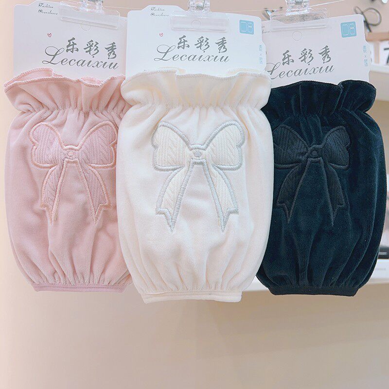 新款蝴蝶结短款袖套女款秋冬季毛绒防脏护袖头办公室上班学生套袖