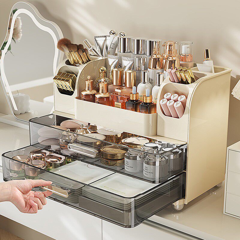 化妆品收纳盒家用办公室透明防尘大容量抽屉式护肤品收纳架置物架