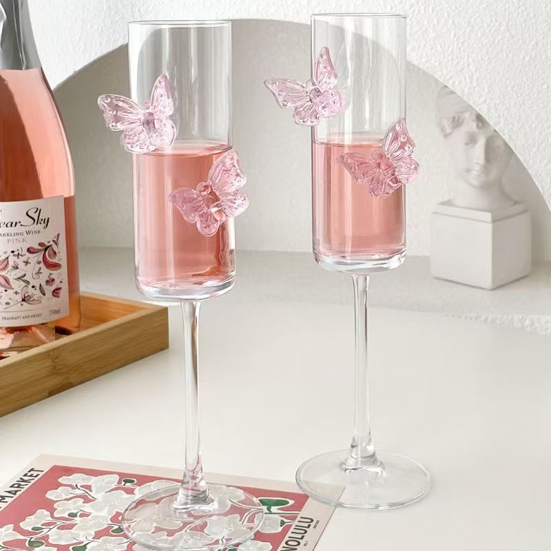敬酒杯成品蝴蝶香槟高颜值ins玻璃杯创意小众鸡尾酒酒杯葡萄酒杯
