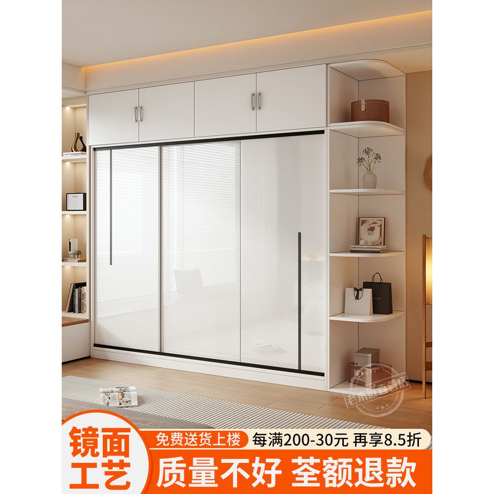 香港包邮包安装衣柜家用卧室推拉门出租房用柜子实木主卧新款2025