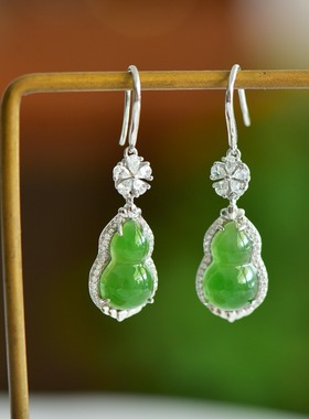 925银和田玉碧玉葫芦耳坠21266百搭气质款复古轻奢民族风国风