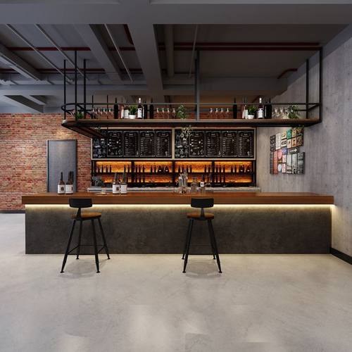 复古简约水泥灰色收银台酒吧咖啡餐饮店前台接待台工业风吧台桌