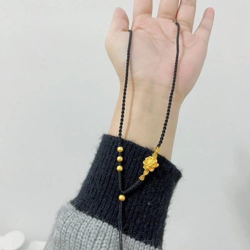 原创新款手工编织项链绳沙金莲花黄金吊坠挂绳高档搭佛头项链轻奢