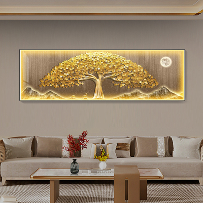 现代轻奢发财树客厅装饰画沙发背景墙挂画大篇幅大气摇钱树墙壁画