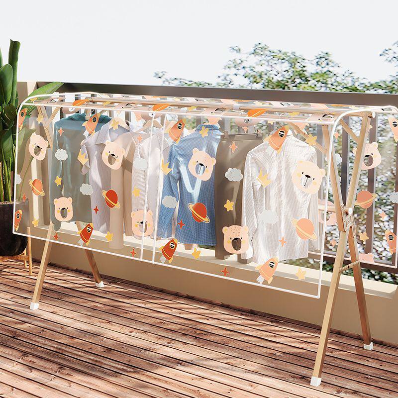 落地挂衣架带防尘罩遮尘布晒衣篮户外晒衣神器家用阳台晾衣架防雨