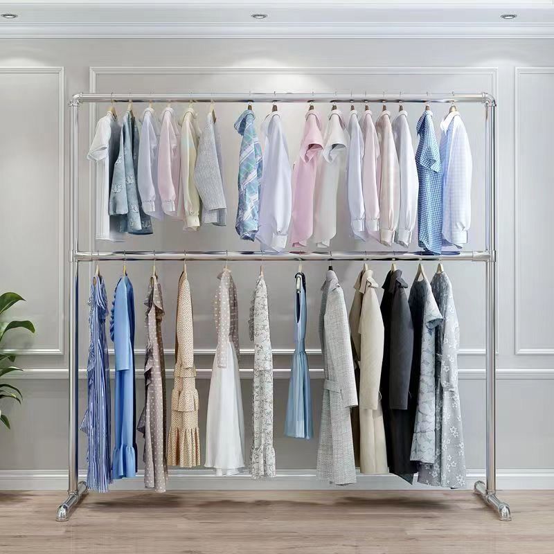 简易加厚镀锌钢管服装展示架阳台卧室落地衣服架可拆卸单杆晾衣架