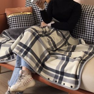 办公室腿部盖毯保暖披肩防寒盖毯加厚格子摇粒绒月子盖毯午休多功