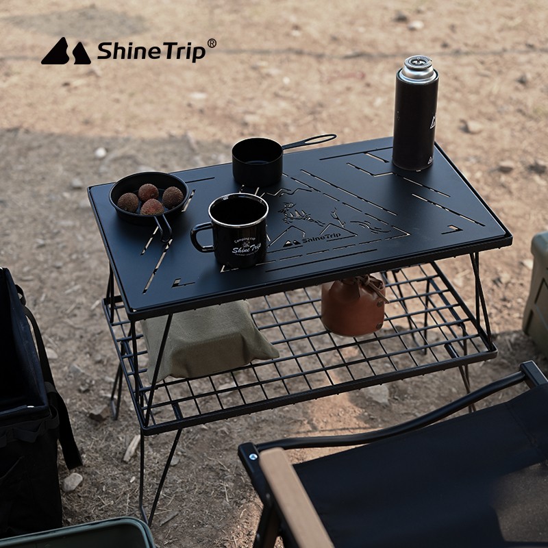 shinetrip户外烧烤桌子露营铁网桌焚火台围炉组合便携桌野营A416
