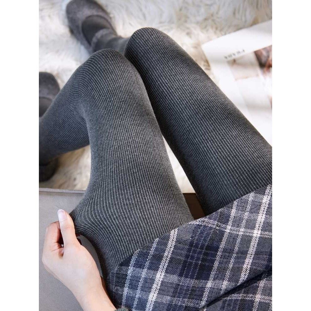 450克特厚绒保暖显瘦竖条纹加绒打底裤大码高腰秋冬款踩脚裤袜
