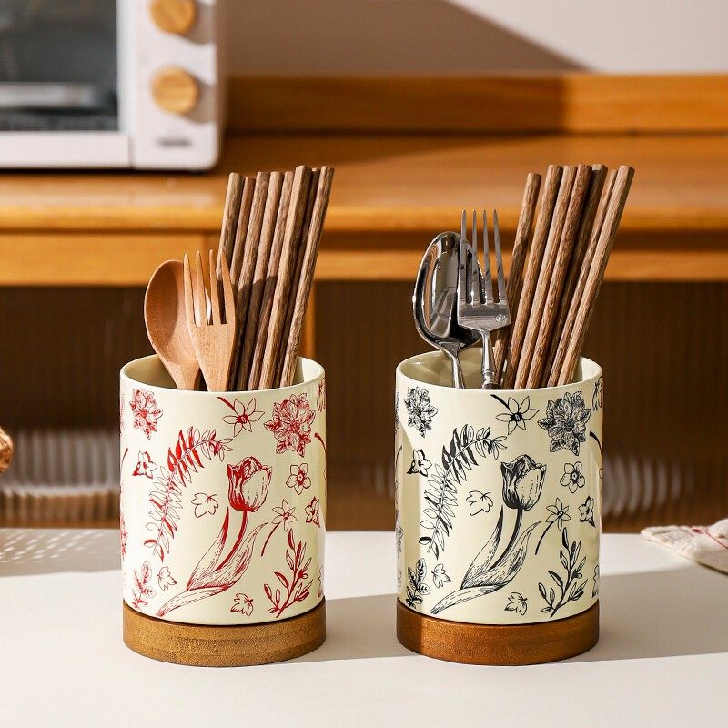 川岛屋筷子收纳盒家用高档新款台面筷子筒陶瓷沥水筷笼筷篓筷子桶