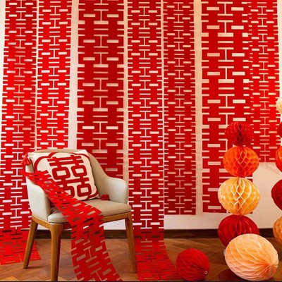 植绒布】婚房布置长条喜字贴结婚装饰订婚婚礼客厅婚礼布置装饰