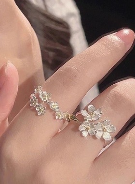 【繁花似锦】戒指女轻奢超仙精致气质山茶花闺蜜对戒轻奢开口调节