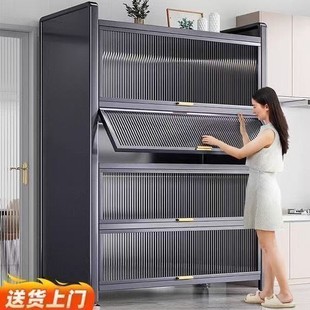 特厚餐边柜耐用储物柜厨房置物架碗柜微波炉家用翻盖收纳柜多层设