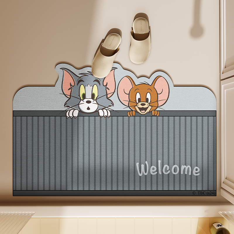 卡通硅藻泥猫和老鼠浴室防滑地垫卫生间专用吸水入户门口脚垫-A