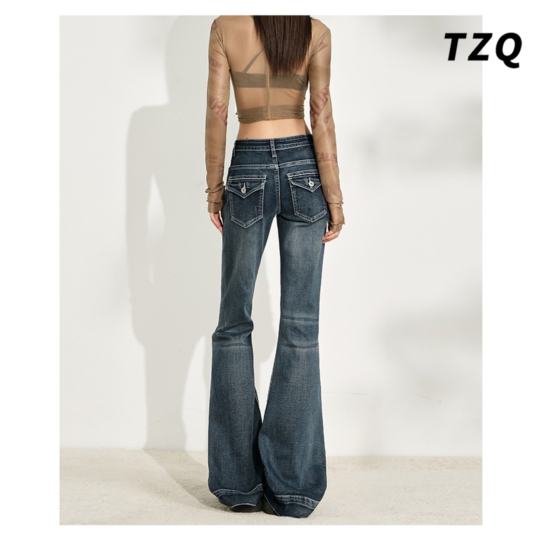 美式低腰辣妹显瘦牛仔裤女2025新款修身垂感喇叭马蹄裤TZQ2562032