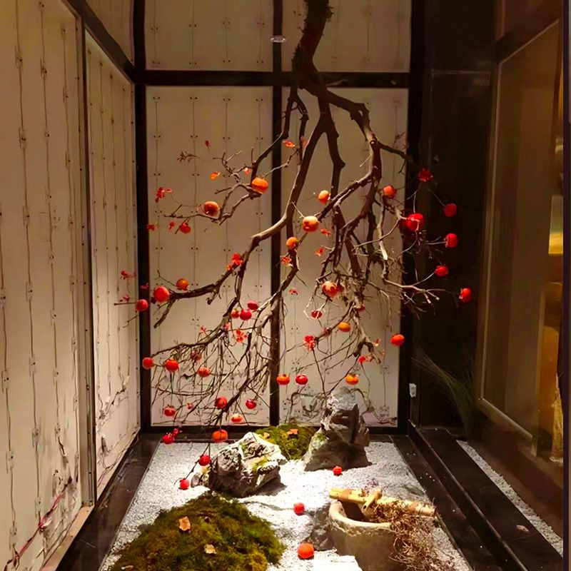 。仿真柿子树餐厅饭店天花板吊顶壁挂绿植日式造景挂件空中吊饰悬